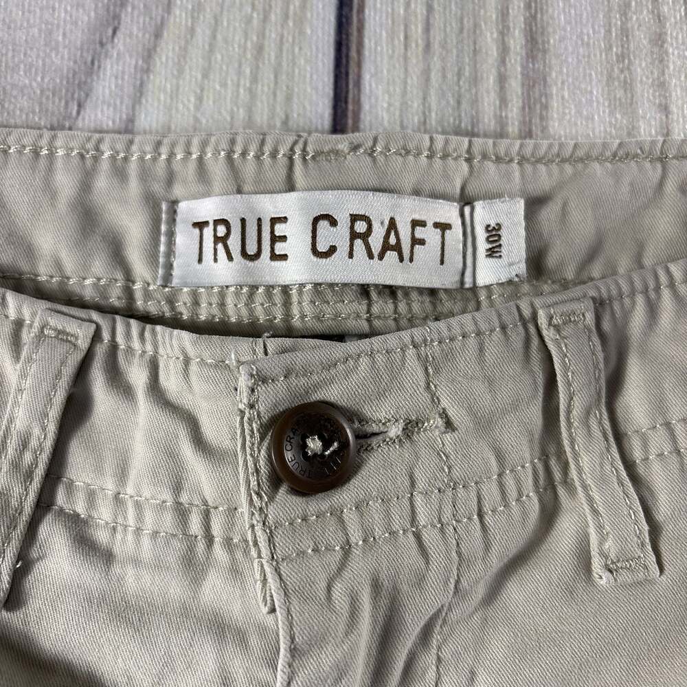 True Craft Men's Size 30 Waist Tan Khaki Flat Front Chino Shorts - Picture 2 of 7
